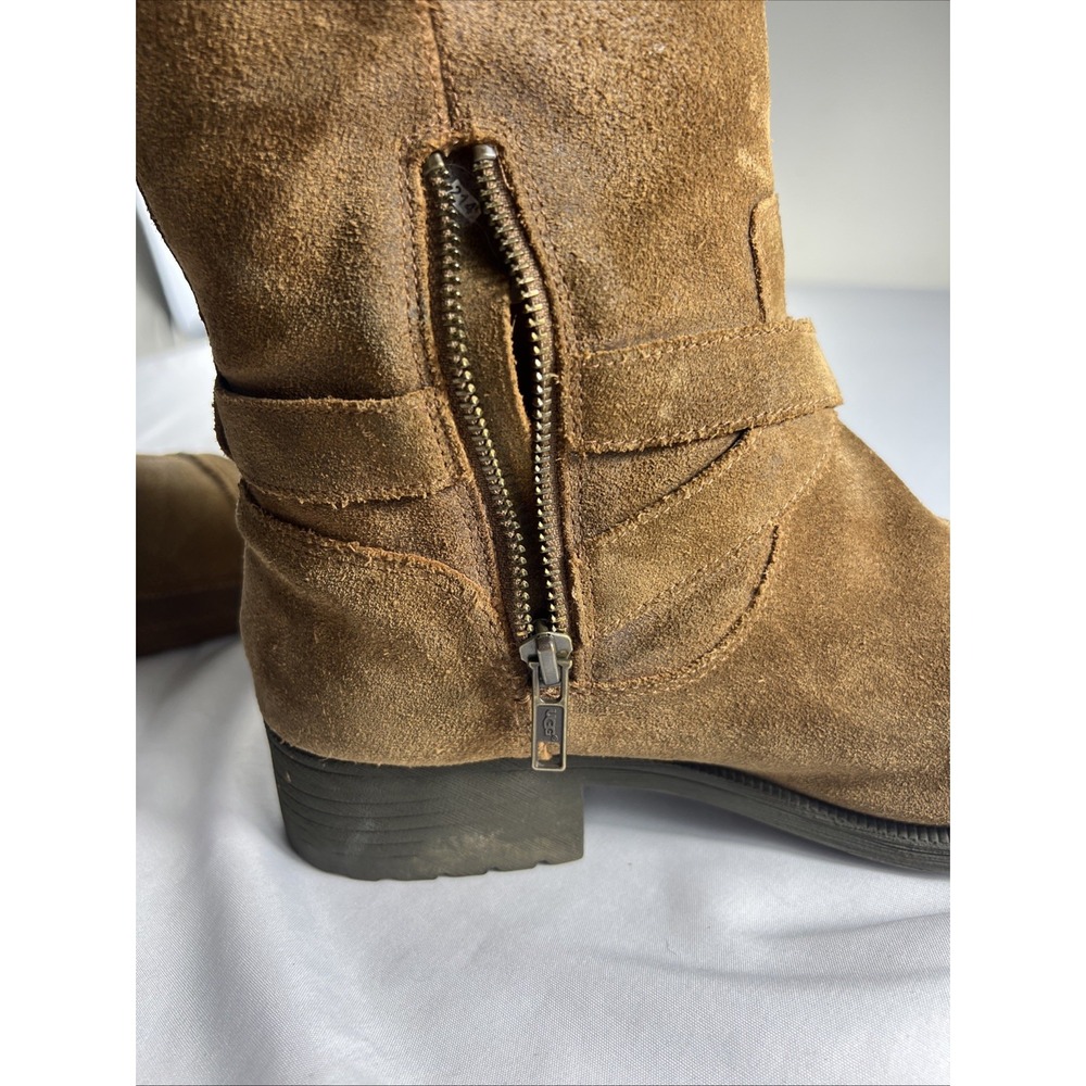 UGG Australia Glendale Chestnut Suede Buckle Mid-Calf Zipper Boots  Women's 9.5 - Picture 8 of 14